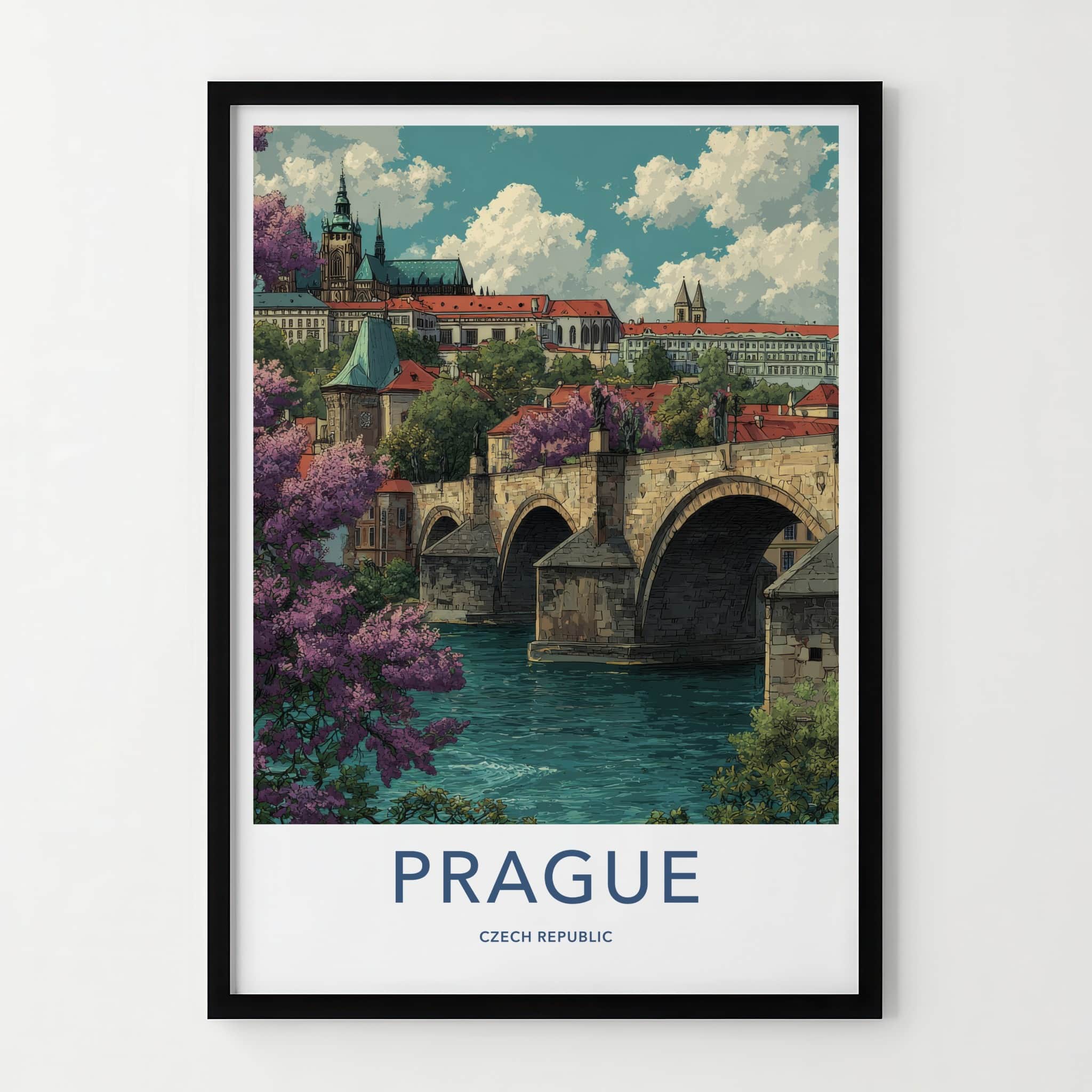 Prague Poster - Czech Republic Travel Art River Bridge Art Print
