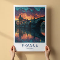 Prague Poster - Czech Republic Travel Art - Sunset River Reflection Wall Decor