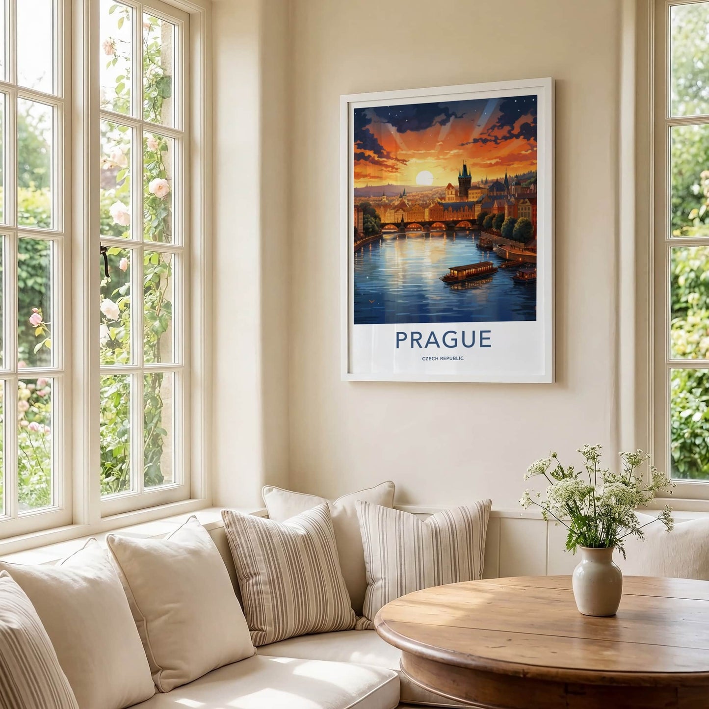 Prague Poster - Czech Republic Travel Art - Vltava River Sunset Home Decor
