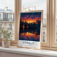 Prague Poster - Czech Republic Wall Art - Vibrant Bridge Sunset Home Art