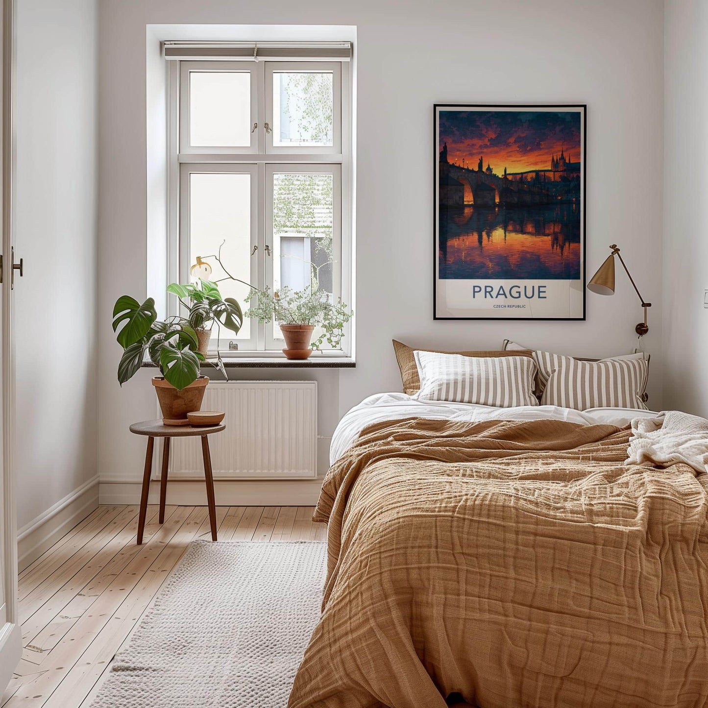Prague Poster - Czech Republic Wall Art - Vibrant Bridge Sunset Home Art