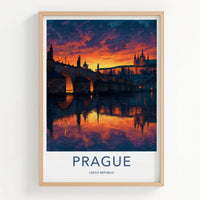 Prague Poster - Czech Republic Wall Art - Vibrant Bridge Sunset Home Art