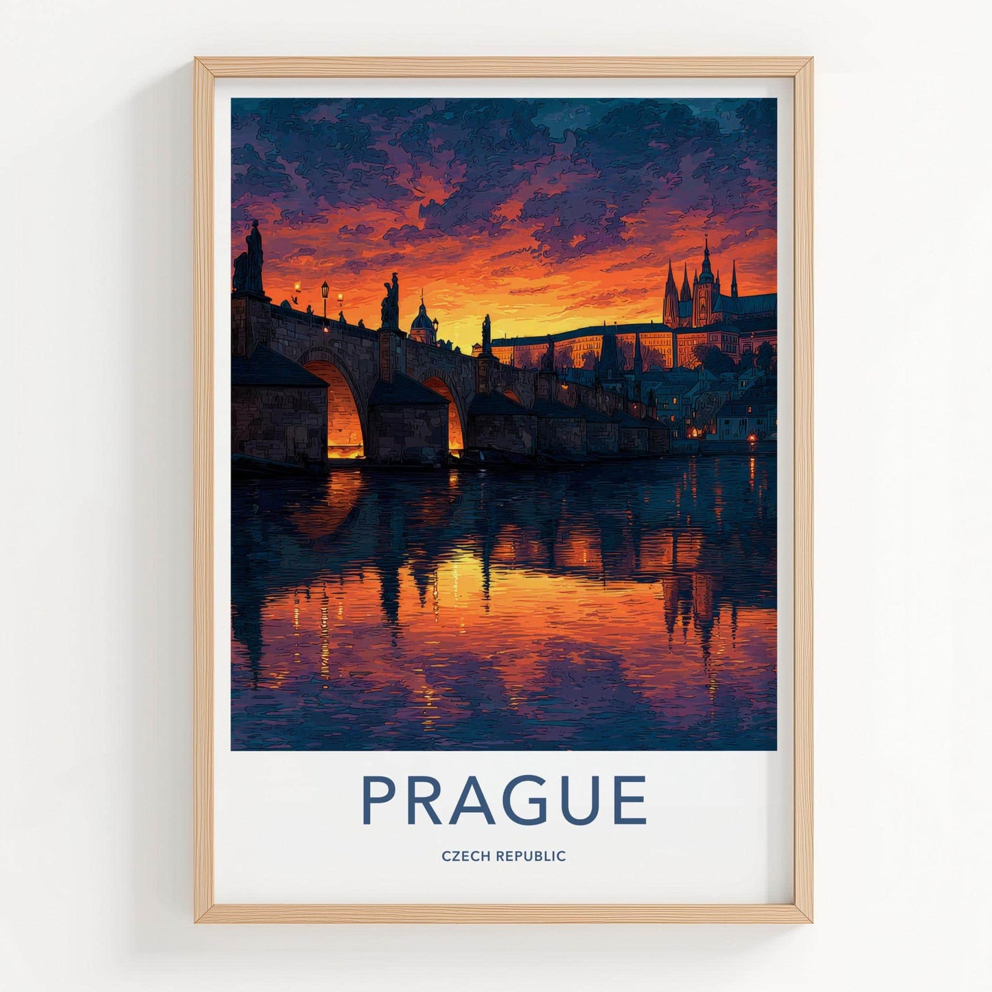 Prague Poster - Czech Republic Wall Art - Vibrant Bridge Sunset Home Art
