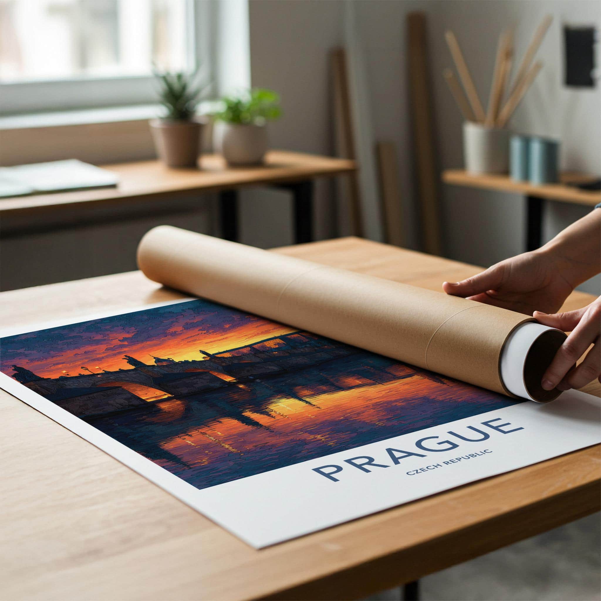 Prague Poster - Czech Republic Wall Art - Vibrant Bridge Sunset Home Art