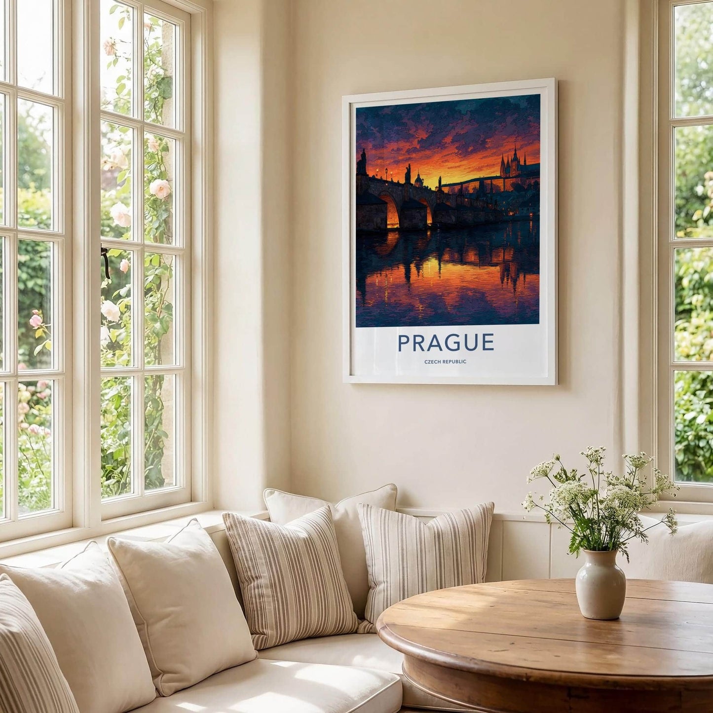 Prague Poster - Czech Republic Wall Art - Vibrant Bridge Sunset Home Art