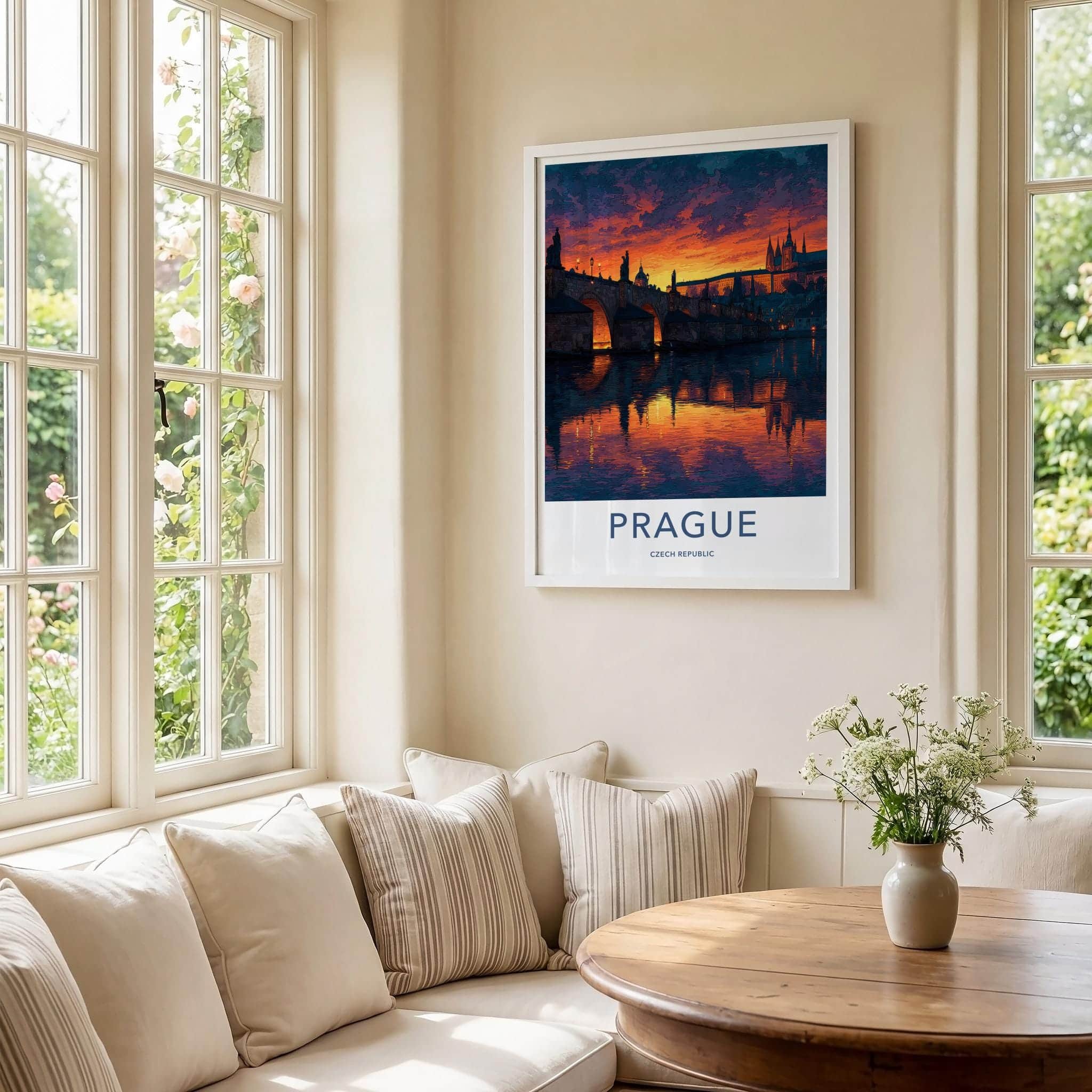 Prague Poster - Czech Republic Wall Art - Vibrant Bridge Sunset Home Art