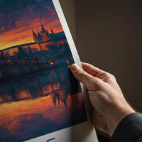 Prague Poster - Czech Republic Wall Art - Vibrant Bridge Sunset Home Art