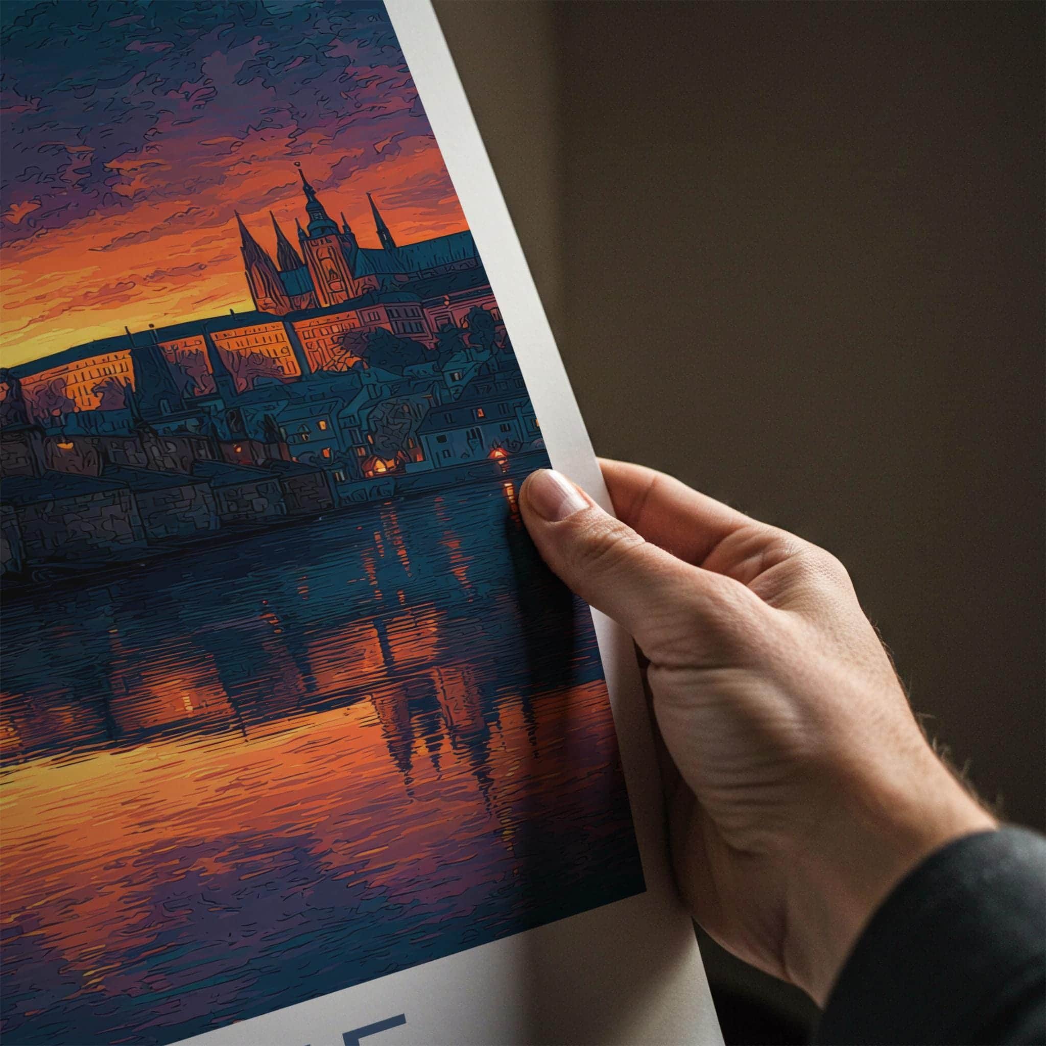 Prague Poster - Czech Republic Wall Art - Vibrant Bridge Sunset Home Art