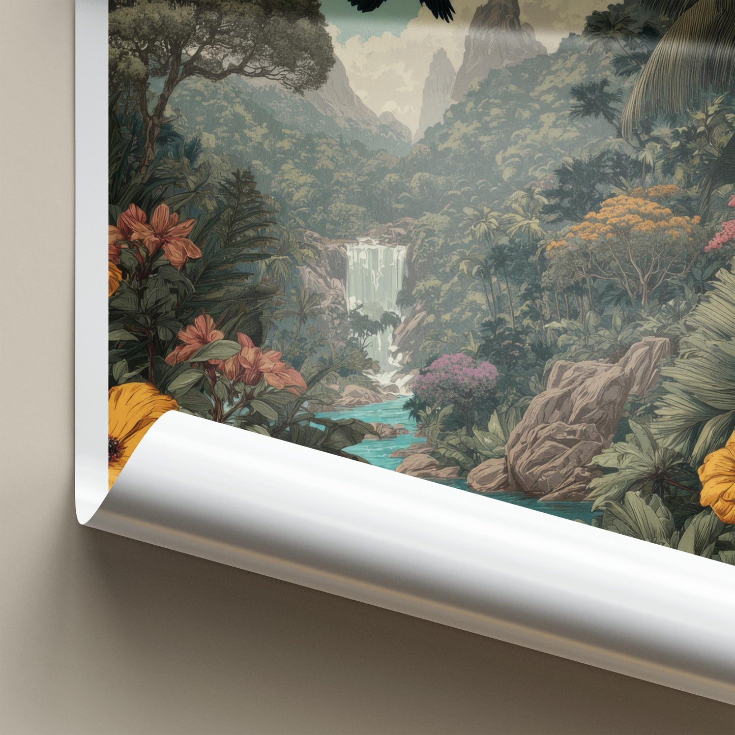 Praslin Poster - Seychelles Art Print - Tropical Lush Waterfall Home Decor