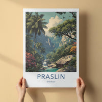 Praslin Poster - Seychelles Travel Art - Lush tropical waterfall Home Decor