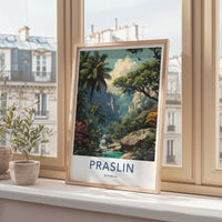 Praslin Poster - Seychelles Travel Art - Lush tropical waterfall Home Decor