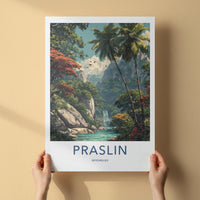 Praslin Poster - Seychelles Travel Art - Lush Tropical Waterfall Home Decor