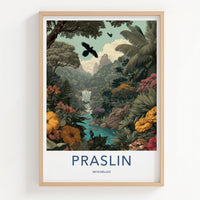 Praslin Poster - Seychelles Travel Art - Lush Tropical Waterfall Home Decor