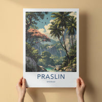 Praslin Poster - Seychelles Travel Art - Lush Tropical Waterfalls Home Decor