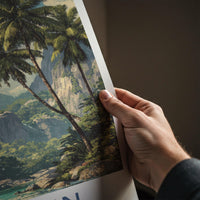 Praslin Poster - Seychelles Travel Art - Lush Tropical Waterfalls Home Decor
