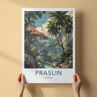 Praslin Poster - Seychelles Travel Art - Lush Tropical Waterfalls Home Decor