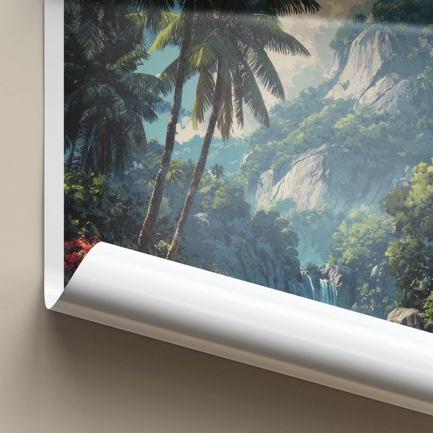 Praslin Poster - Seychelles Travel Art - Lush Waterfall Scenery Home Decor