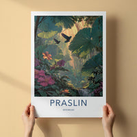 Praslin Poster - Seychelles Travel Art - Sunlit Rainforest Birds Wall Decor