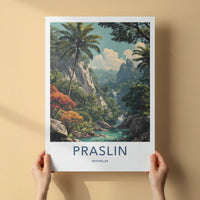 Praslin Poster - Seychelles Travel Art - Tropical Jungle Waterfall Gallery Art