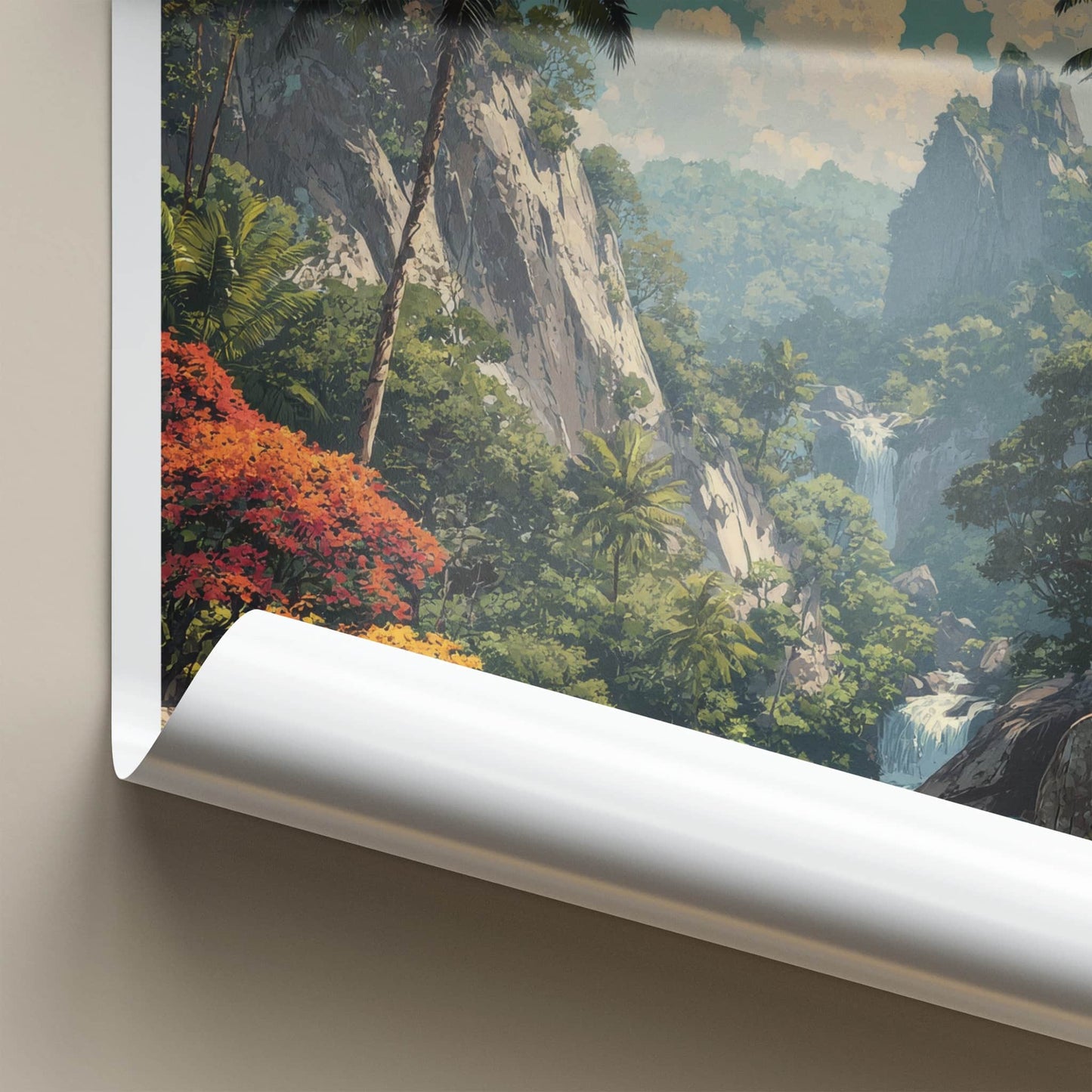 Praslin Poster - Seychelles Travel Art - Tropical Jungle Waterfall Gallery Art