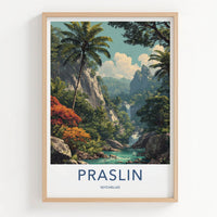 Praslin Poster - Seychelles Travel Art - Tropical Jungle Waterfall Gallery Art