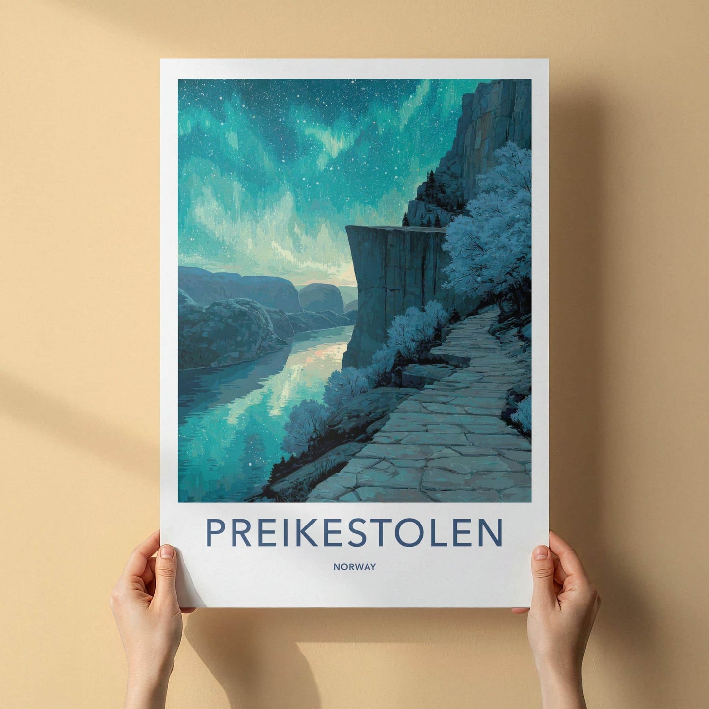 Preikestolen Poster - Norway Travel Art - Northern Fjord Pathway Wall Decor