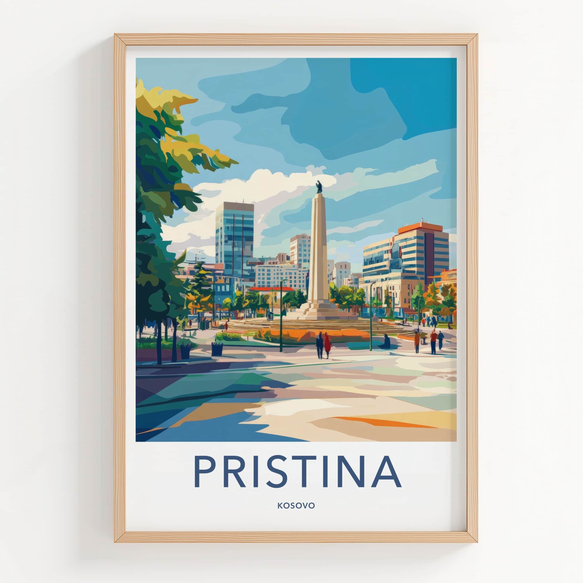 Pristina Poster - Kosovo Travel Art - Central Plaza Obelisk Home Decor