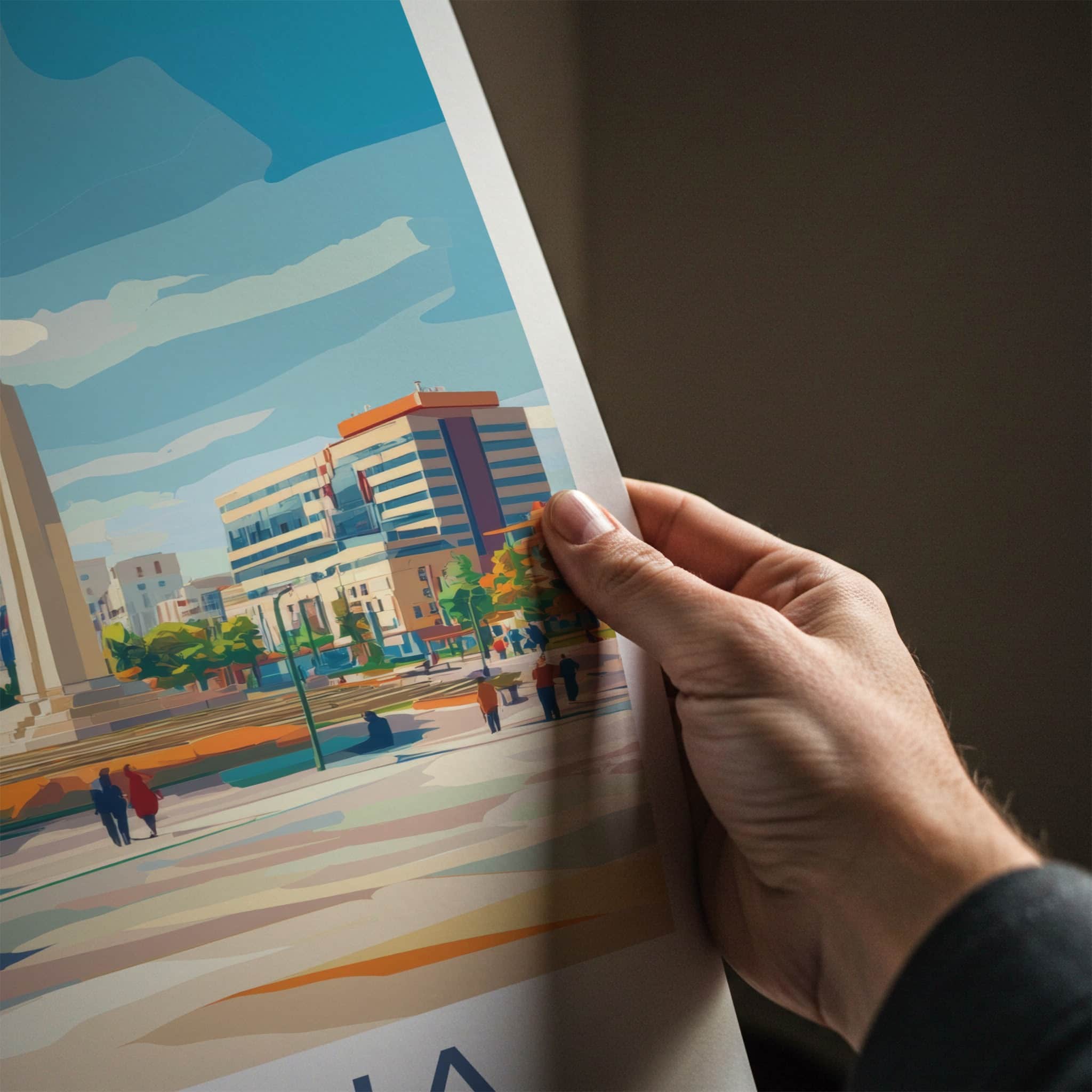 Pristina Poster - Kosovo Travel Art - Central Plaza Obelisk Home Decor