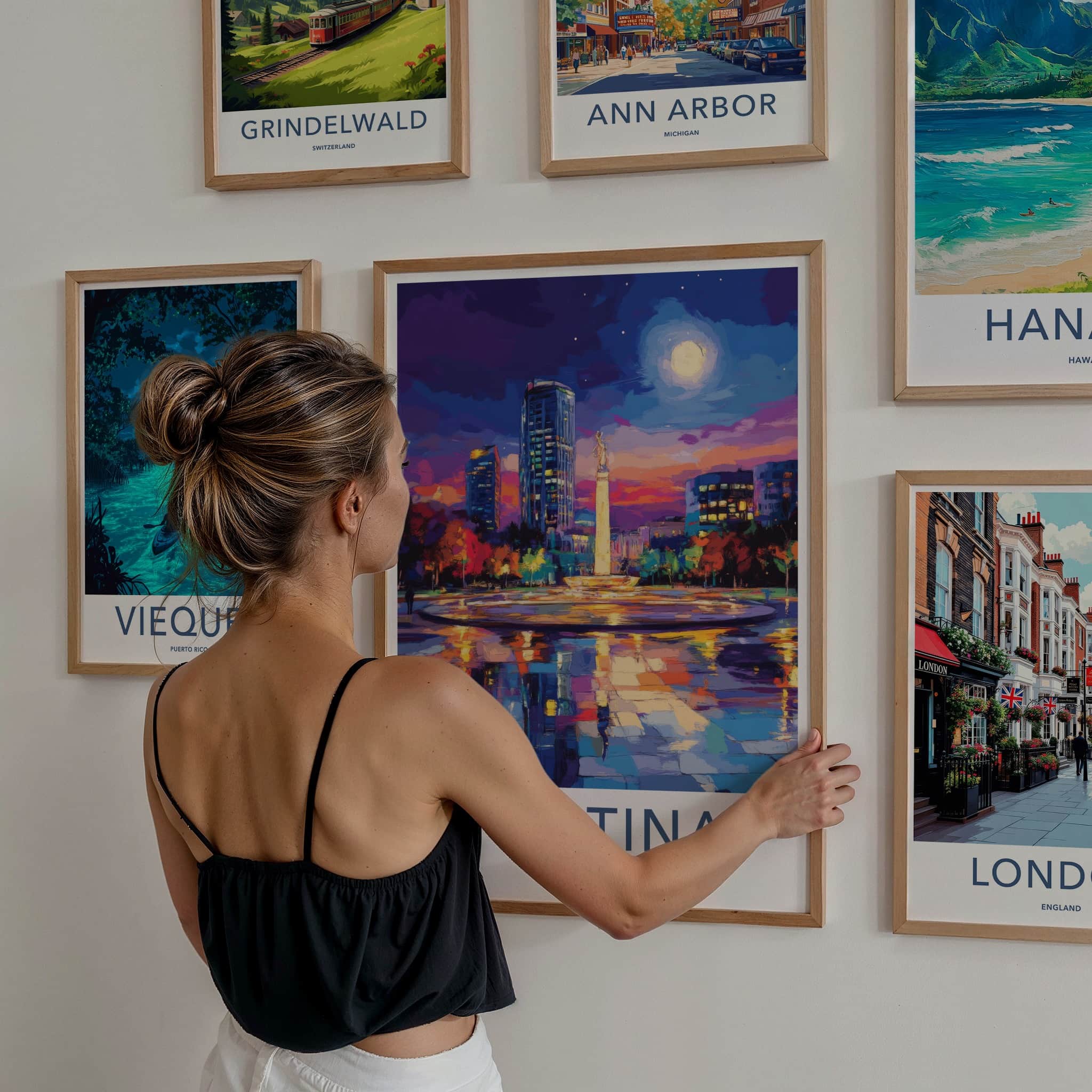 Pristina Poster - Kosovo Travel Art - Vibrant City Night Home Decor