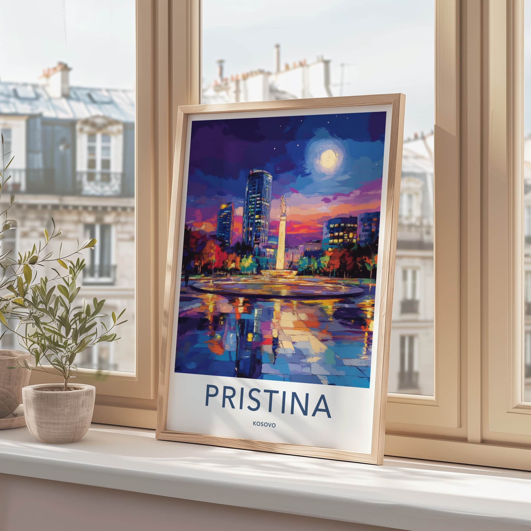 Pristina Poster - Kosovo Travel Art - Vibrant City Night Home Decor