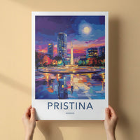 Pristina Poster - Kosovo Travel Art - Vibrant City Night Home Decor