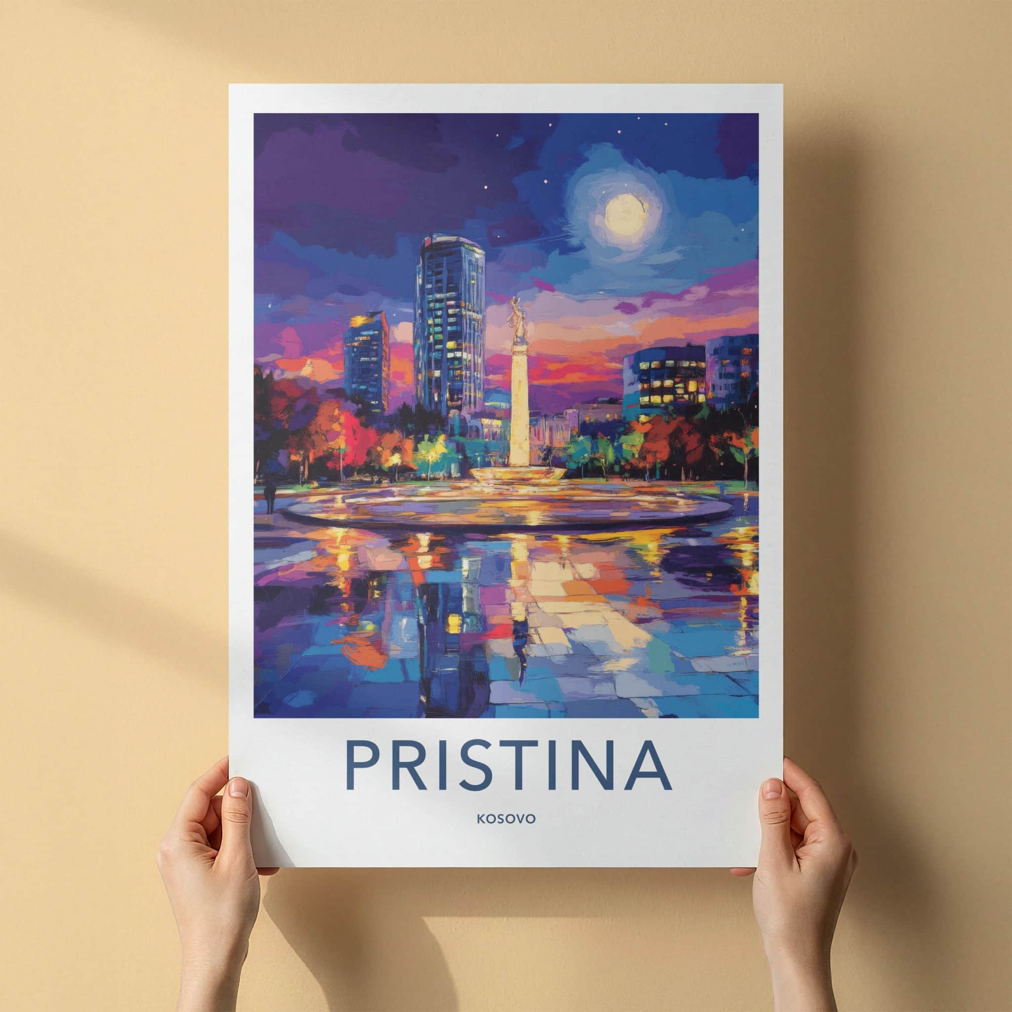 Pristina Poster - Kosovo Travel Art - Vibrant City Night Home Decor
