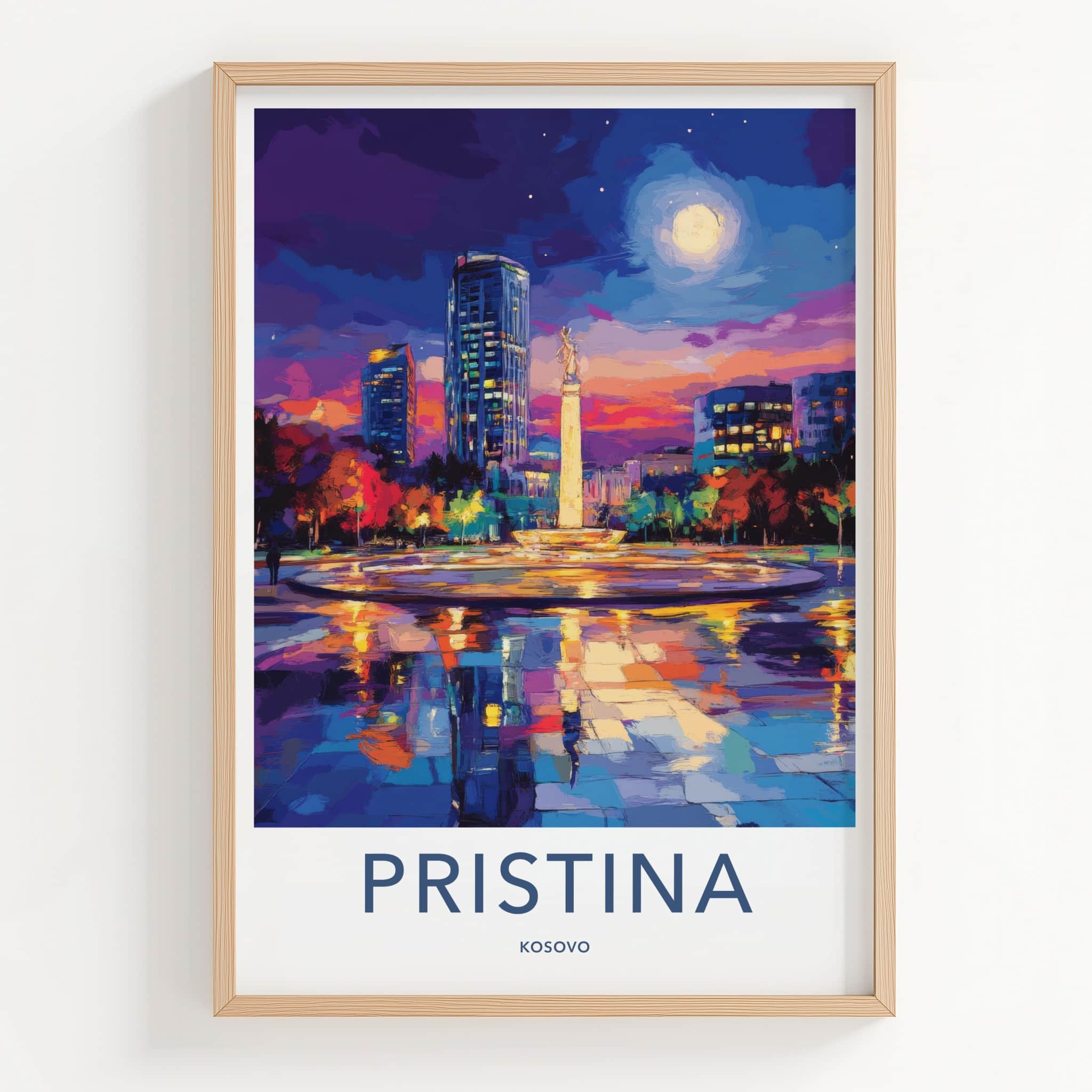 Pristina Poster - Kosovo Travel Art - Vibrant City Night Home Decor