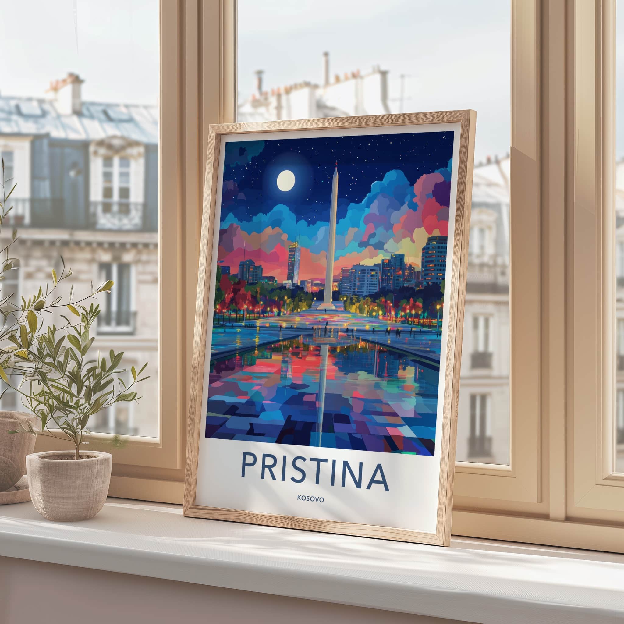 Pristina Poster - Kosovo Travel Art - Vibrant Urban Reflection Home Decor