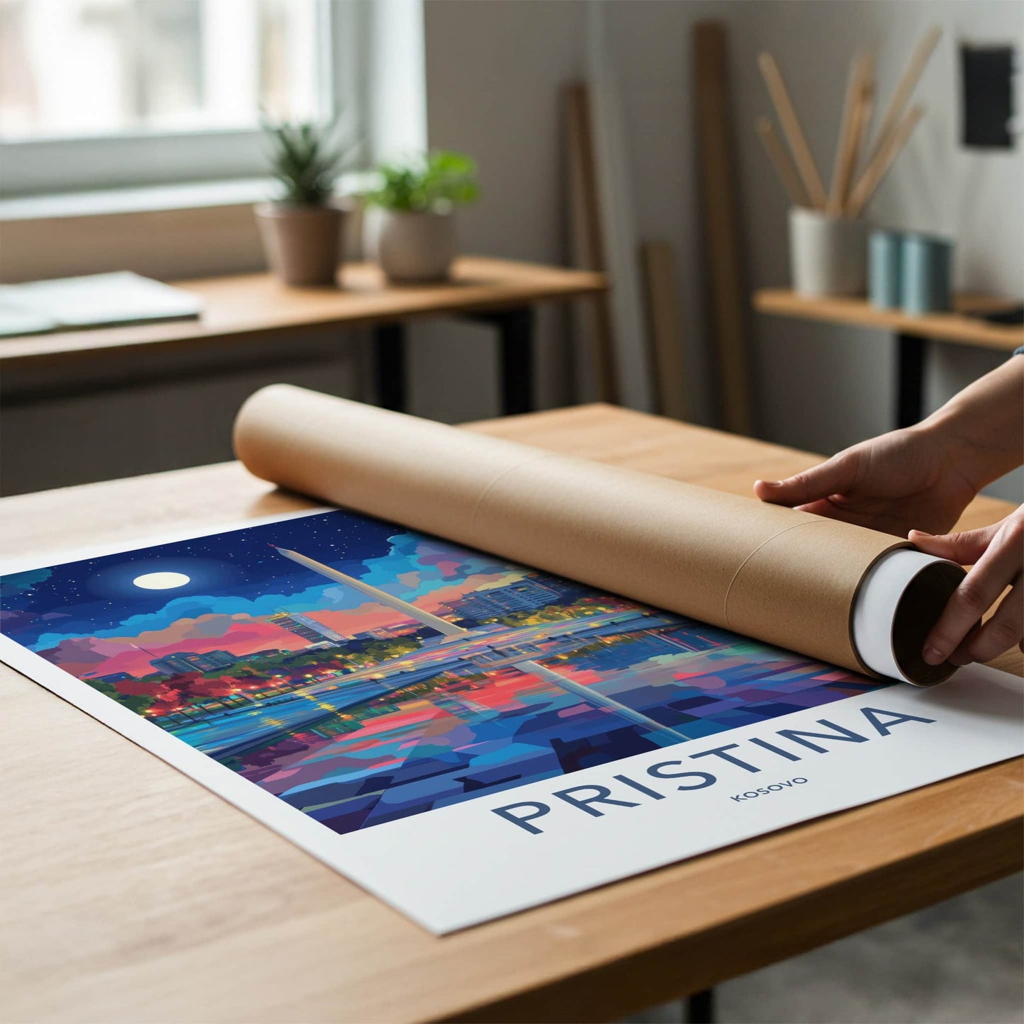 Pristina Poster - Kosovo Travel Art - Vibrant Urban Reflection Home Decor