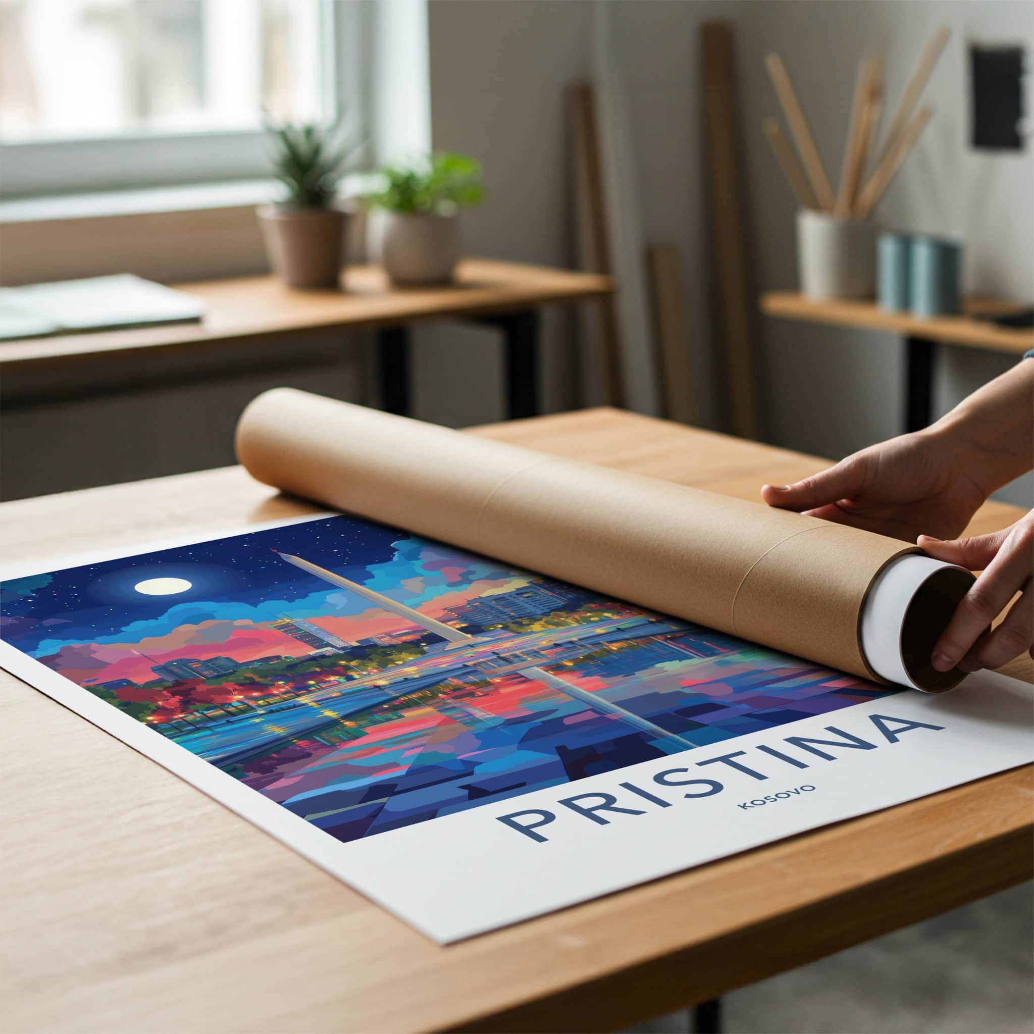 Pristina Poster - Kosovo Travel Art - Vibrant Urban Reflection Home Decor