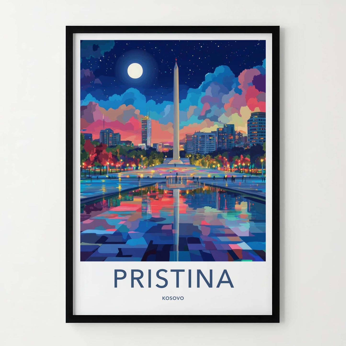 Pristina Poster - Kosovo Travel Art - Vibrant Urban Reflection Home Decor