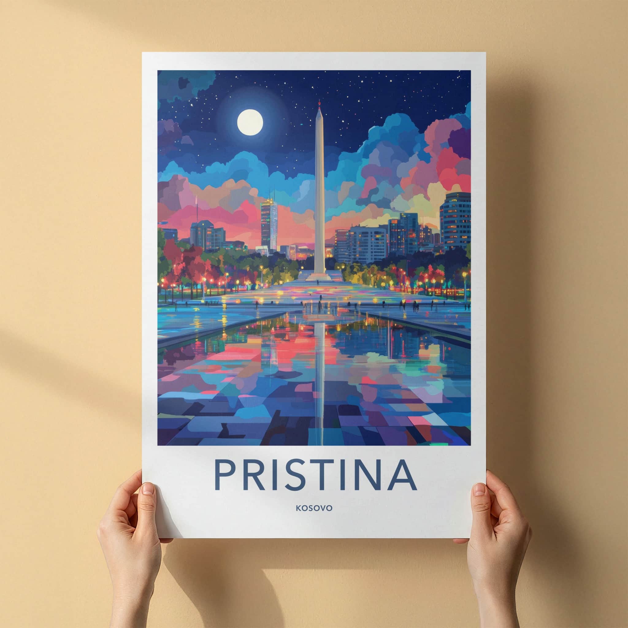 Pristina Poster - Kosovo Travel Art - Vibrant Urban Reflection Home Decor