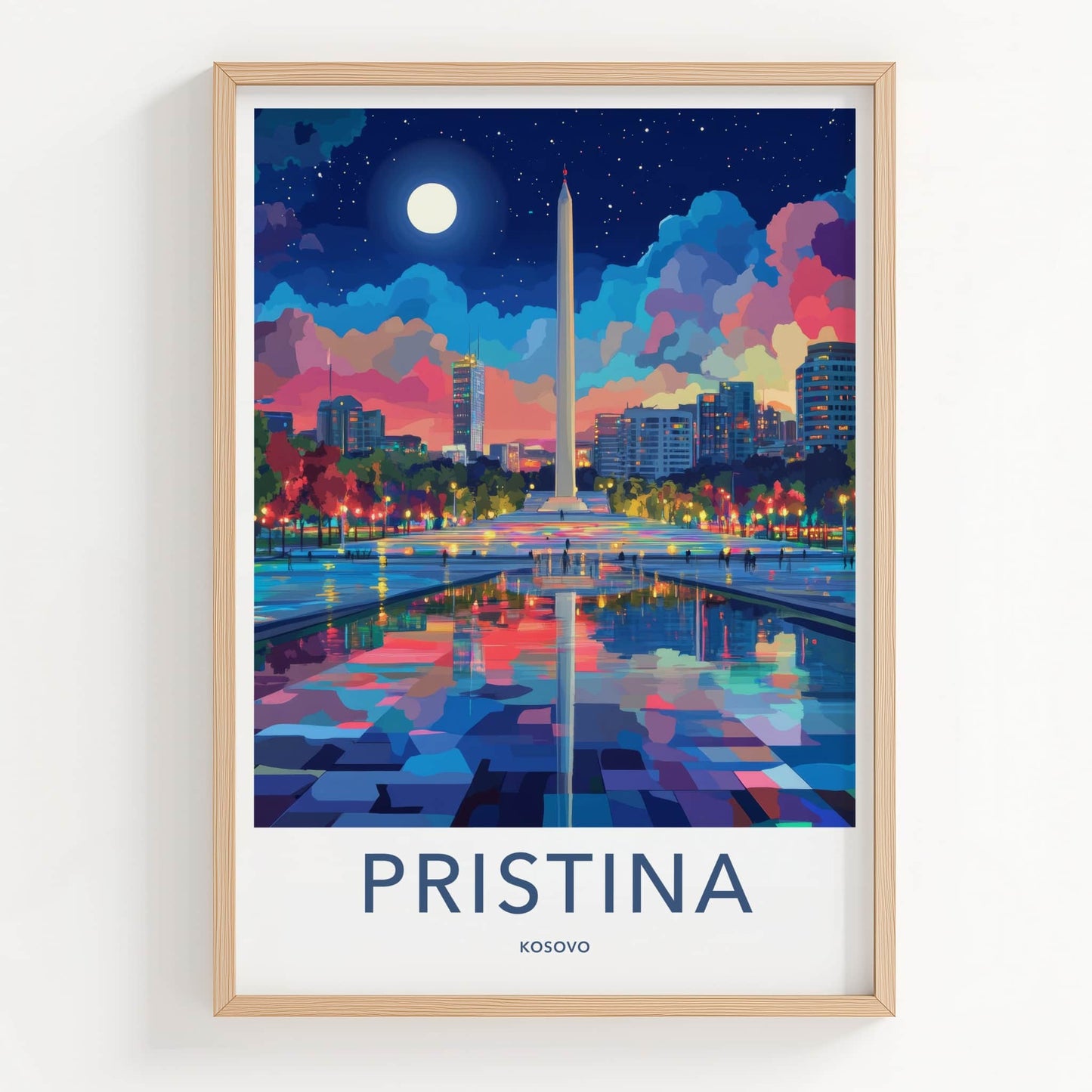Pristina Poster - Kosovo Travel Art - Vibrant Urban Reflection Home Decor