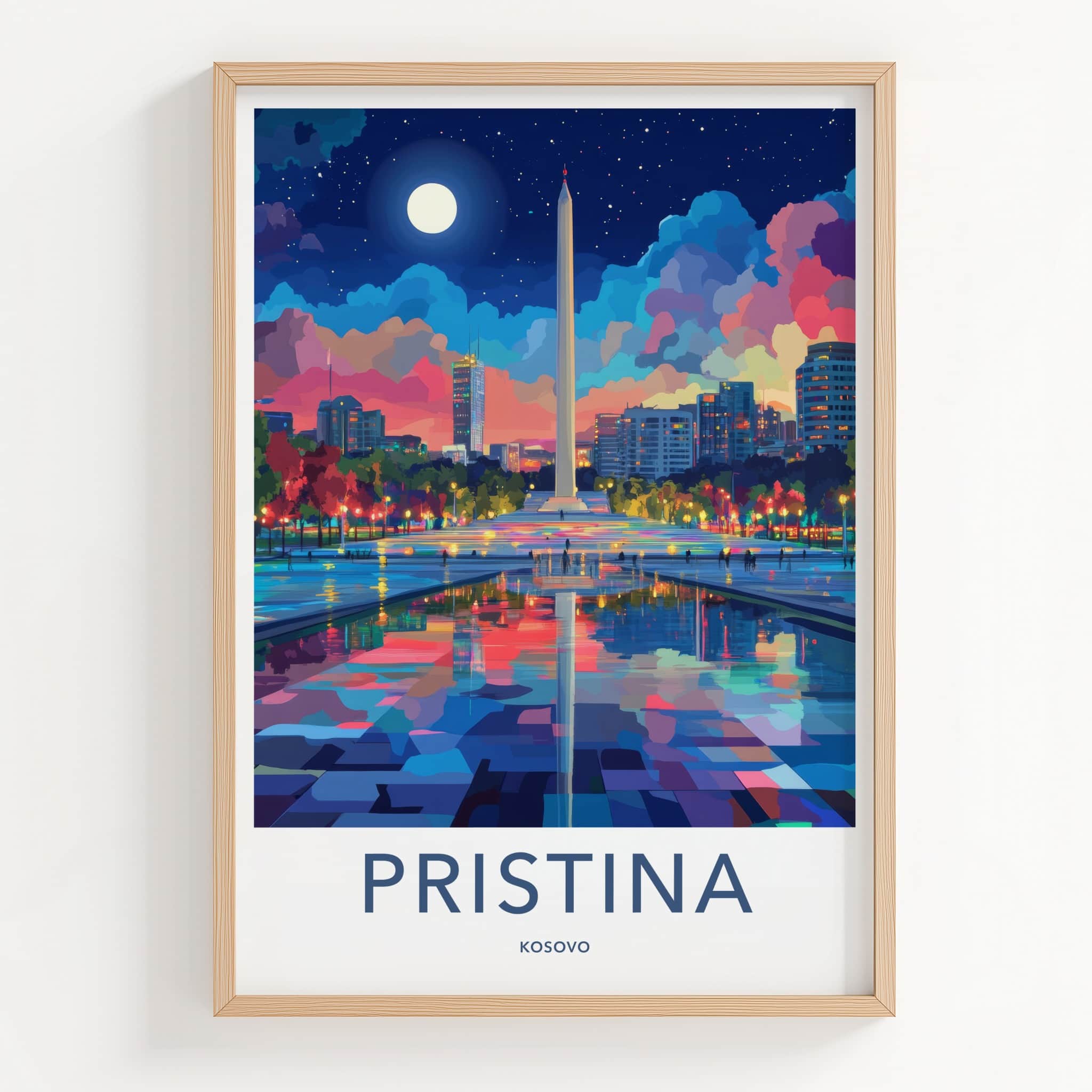 Pristina Poster - Kosovo Travel Art - Vibrant Urban Reflection Home Decor