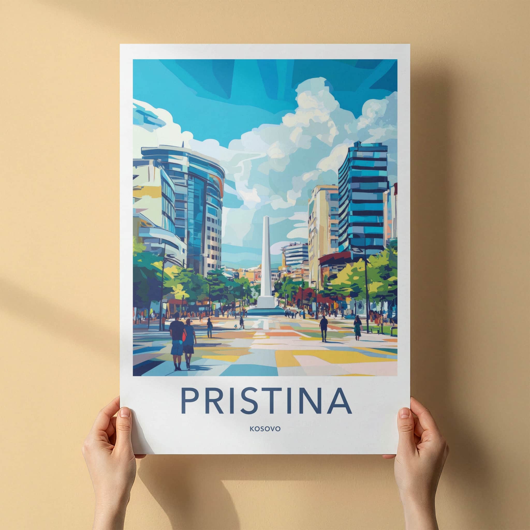 Pristina Poster - Kosovo Wall Art - Urban Obelisk Scene Home Decor