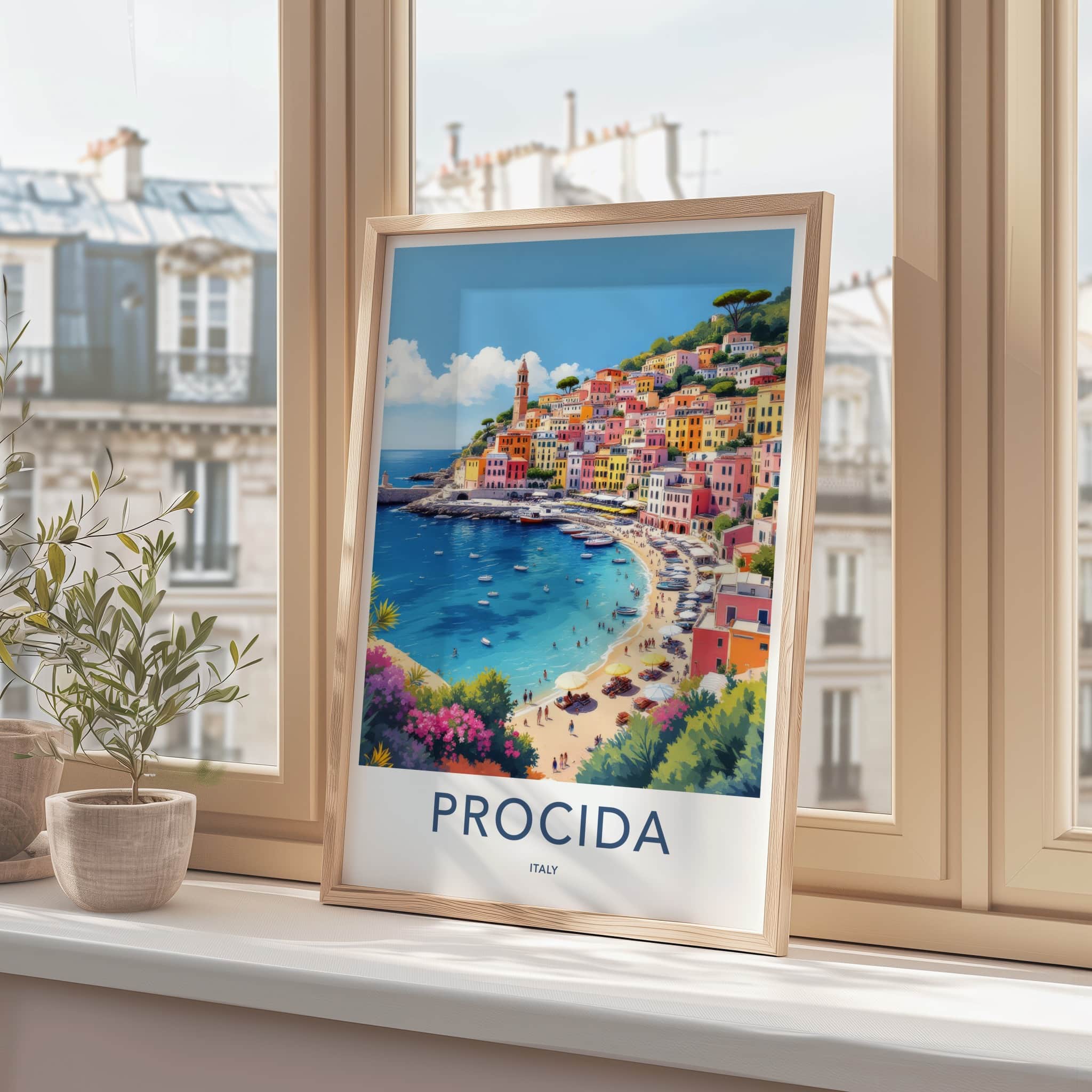 Procida Poster - Italy Travel Art - Colorful Coastal Village Home Art