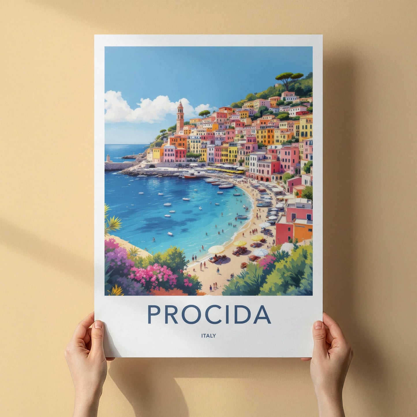 Procida Poster - Italy Travel Art - Colorful Coastal Village Home Art