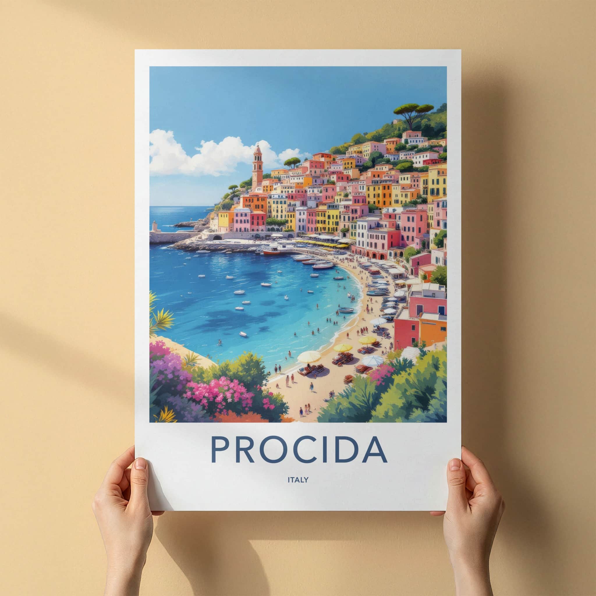 Procida Poster - Italy Travel Art - Colorful Coastal Village Home Art