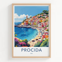 Procida Poster - Italy Travel Art - Colorful Coastal Village Home Art