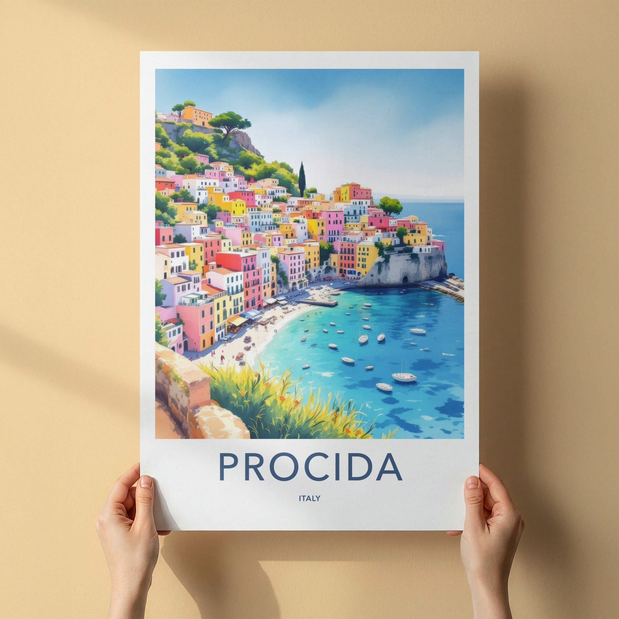 Procida Poster - Italy Travel Art - Colorful Village Seascape Wall Decor