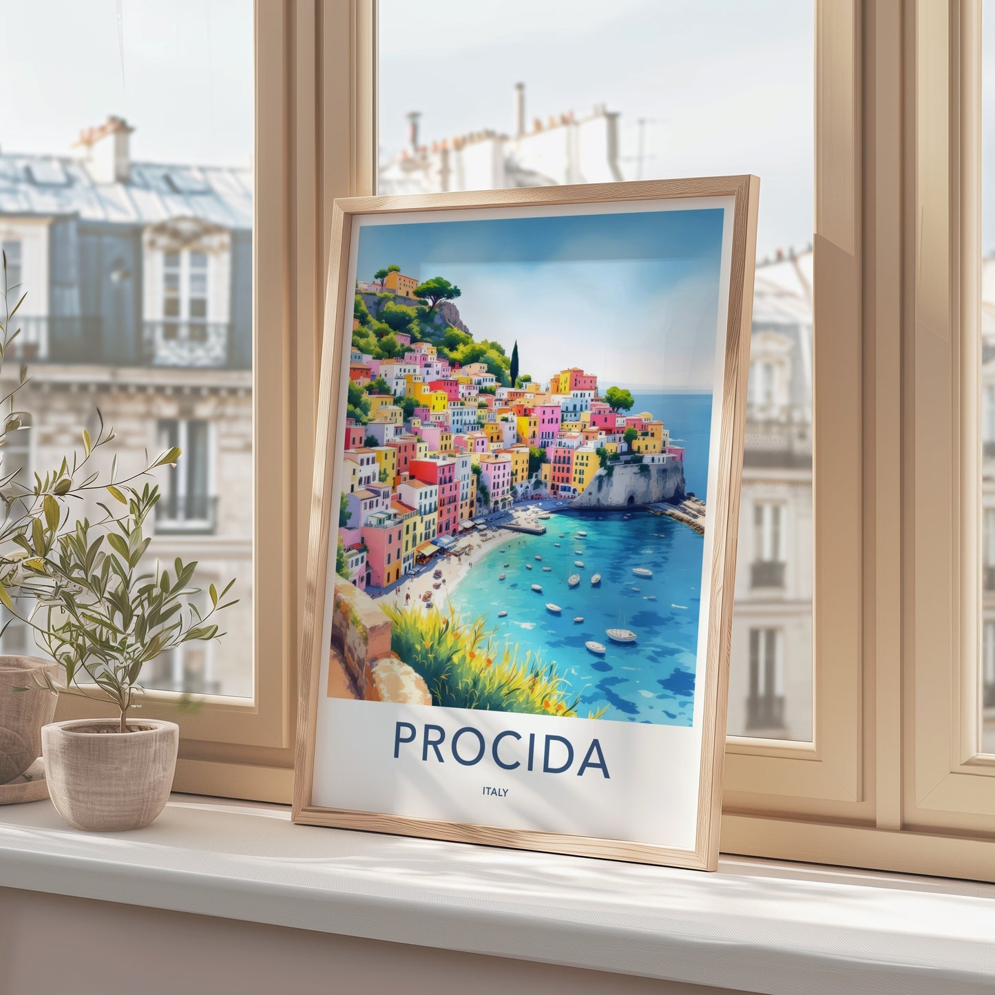 Procida Poster - Italy Travel Art - Colorful Village Seascape Wall Decor