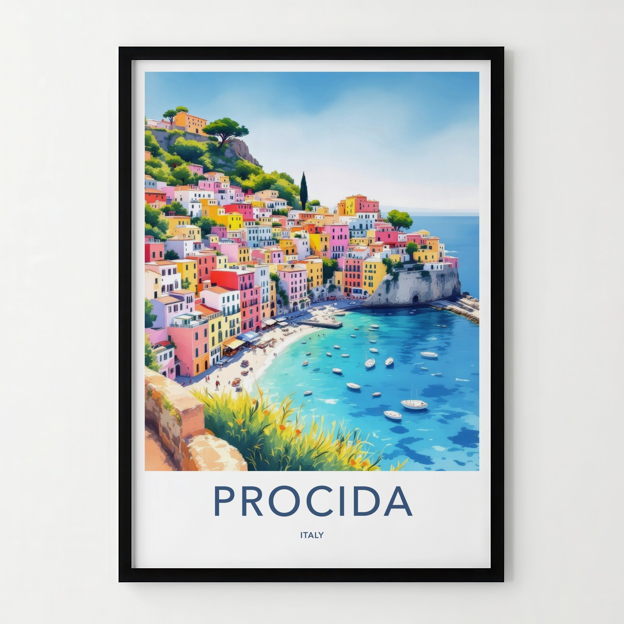 Procida Poster - Italy Travel Art - Colorful Village Seascape Wall Decor