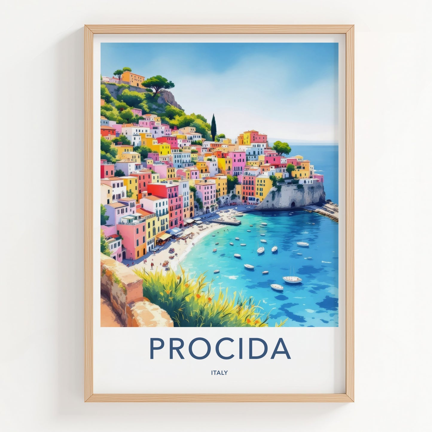 Procida Poster - Italy Travel Art - Colorful Village Seascape Wall Decor