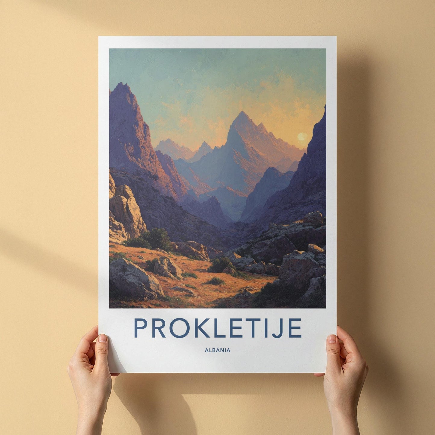 Prokletije Poster - Albania Travel Art - Rugged Valley Sunset Home Decor
